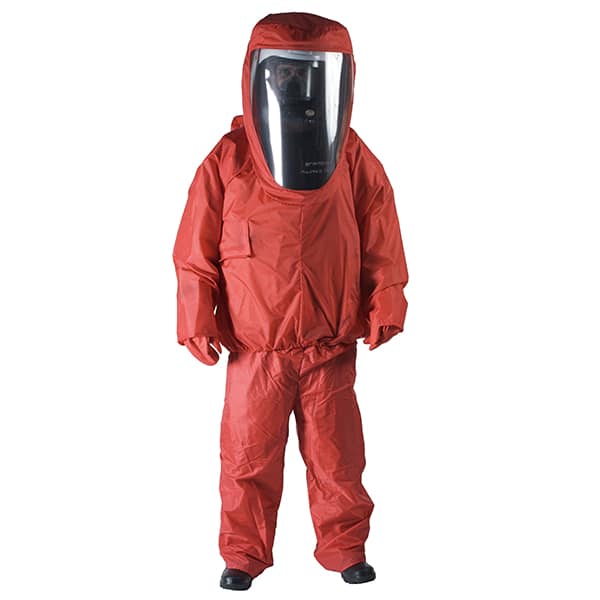 maroon hazmat suit