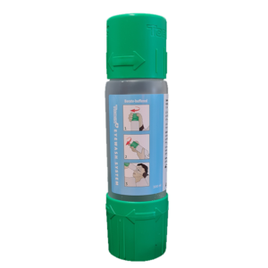 green bottle of buffer solution