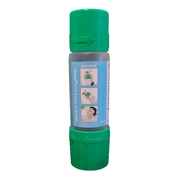 green bottle of buffer solution