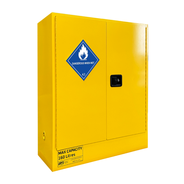 pH7 yellow class 4 dangerous goods storage cabinet 160L capacity