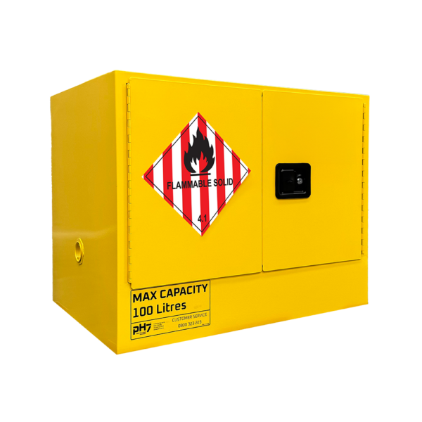 pH7 yellow class 4 dangerous goods storage cabinet 100L capacity