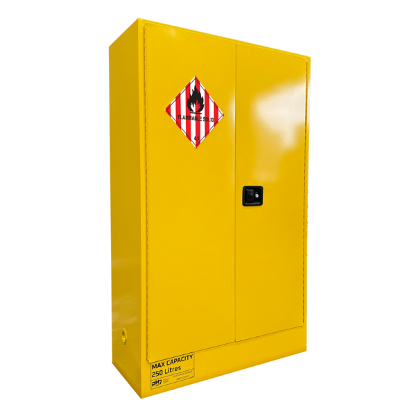 pH7 yellow class 4 dangerous goods storage cabinet 250L capacity