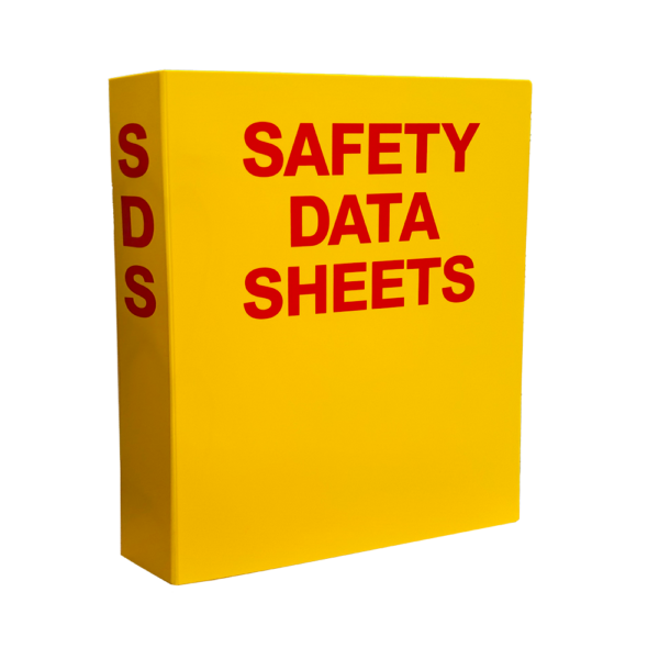yellow binder that says safety data sheets on it