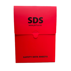 bright red file pouch that says sds on it