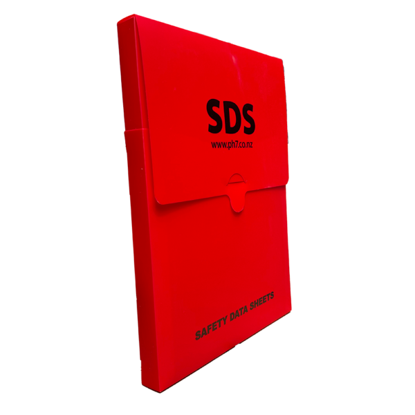 bright red file pouch that says sds on it