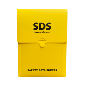 bright yellow file holder that says sds on it