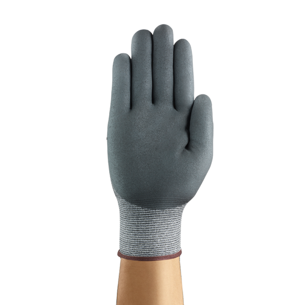 Back view of HyFlex 11-531 glove showing seamless knit liner and grey nitrile palm coating.