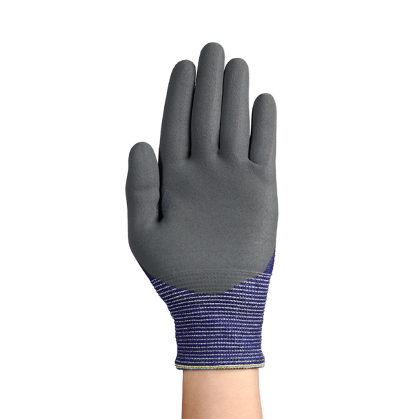 Palm view of Ansell HyFlex 11-561 glove highlighting nitrile coating and flexible grip