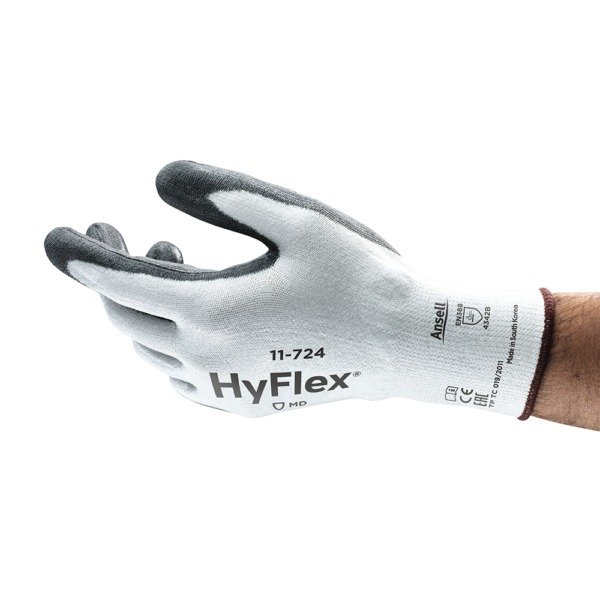 Side profile of the HyFlex 11-724 glove showing a relaxed hand posture and coated fingertips.