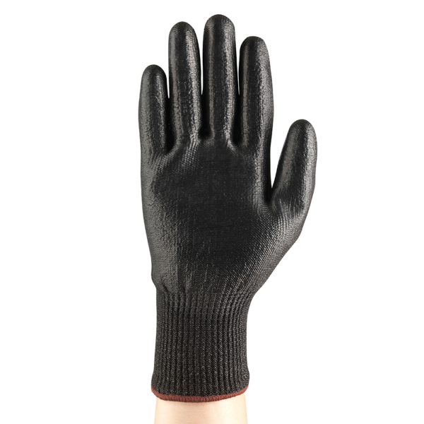 Ansell HyFlex 11-751 glove – palm view displaying the smooth black nitrile coating