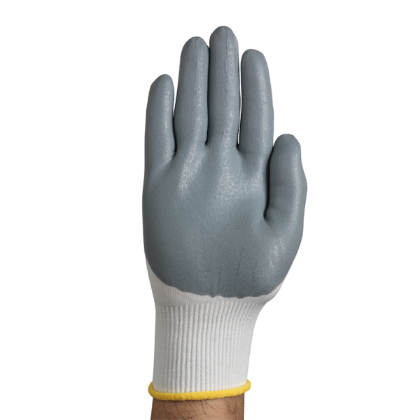 HyFlex 11-800 glove with palm facing up to show the textured nitrile foam coating for enhanced grip.