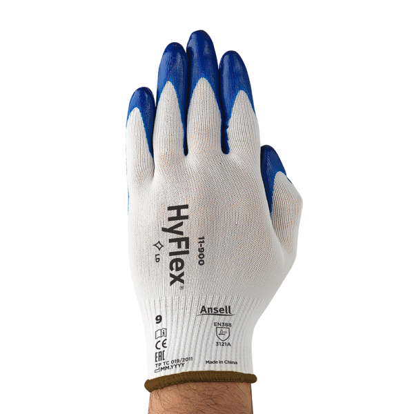 Back view of Ansell HyFlex 11-900 glove showing product branding and EN388 rating.