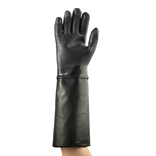 Front view of Ansell AlphaTec 19-024 glove showing textured grip and extended cuff.