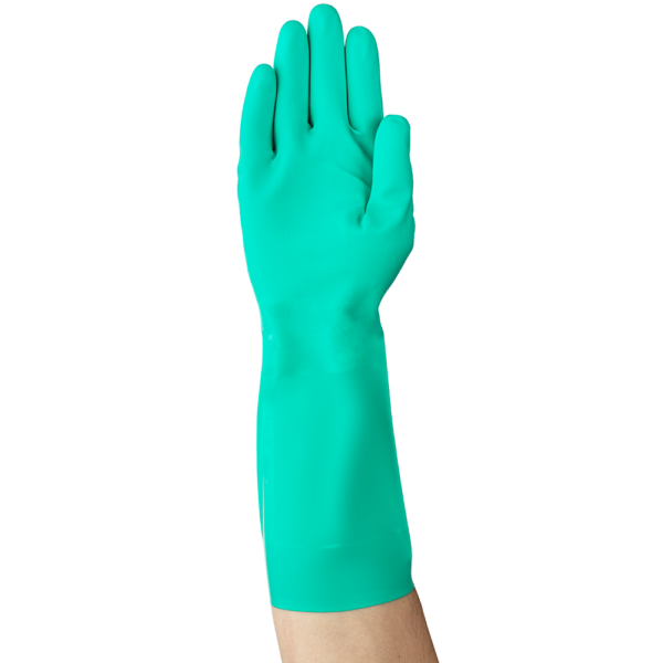 AlphaTec Solvex 37-175 glove displayed on a hand, palm-facing forward, against a white background.