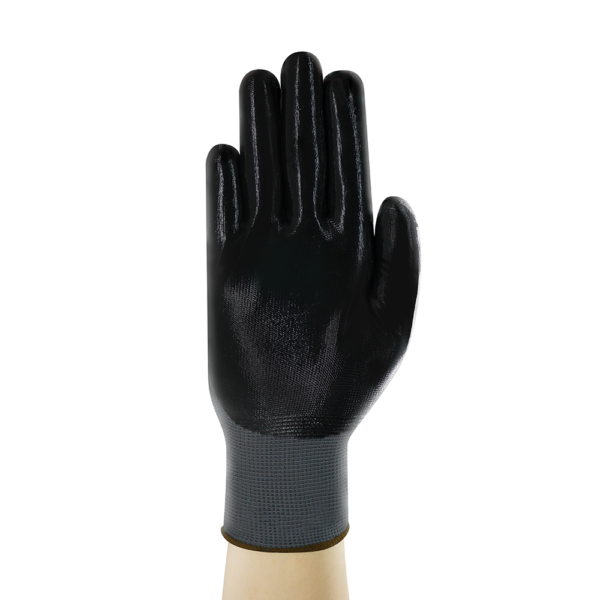 Front view of Ansell EDGE 48-128 glove showing black nitrile palm coating