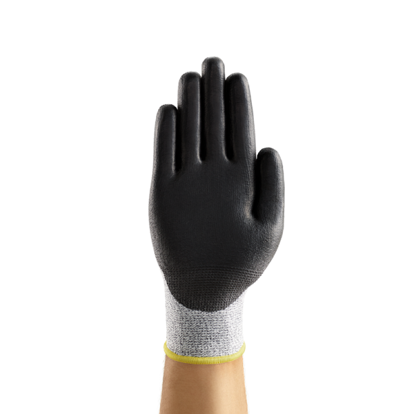 Black palm side of the Ansell EDGE 48-701 glove featuring polyurethane coating for dry grip