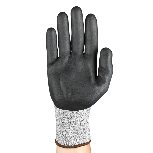 Palm view of Ansell EDGE 48-706 glove highlighting full black nitrile coating for enhanced grip