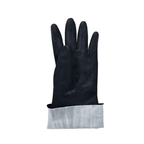 Ansell AlphaTec 53-003 glove worn with protective sleeve, sleeve inside facing out