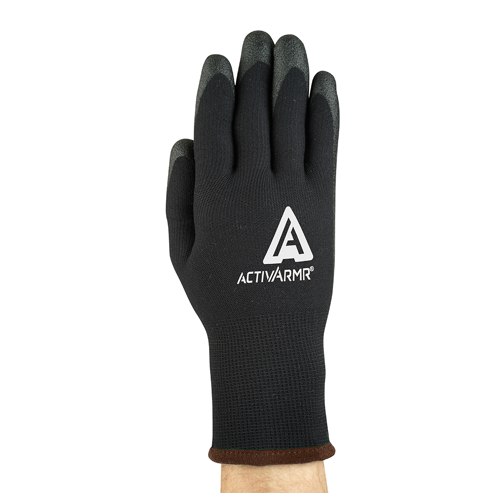 Back view of ActivArmr thermal work glove showing logo and form-fitting wrist cuff