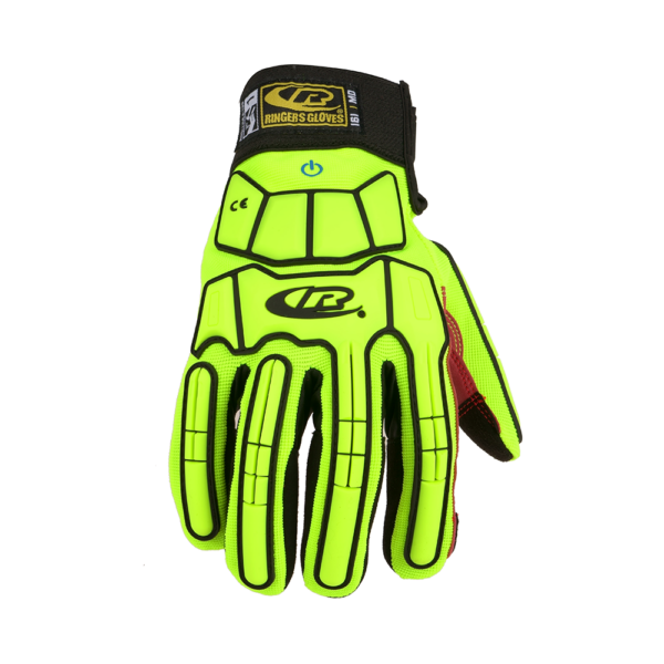Back view of Ringers R161 high-visibility glove with TPR knuckle protection and secure wrist closure