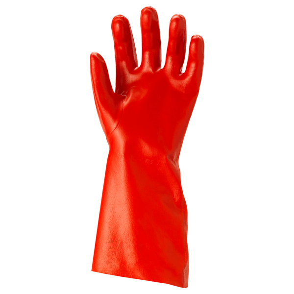 Ansell AlphaTec 15-554 chemical resistant glove, red, palm view