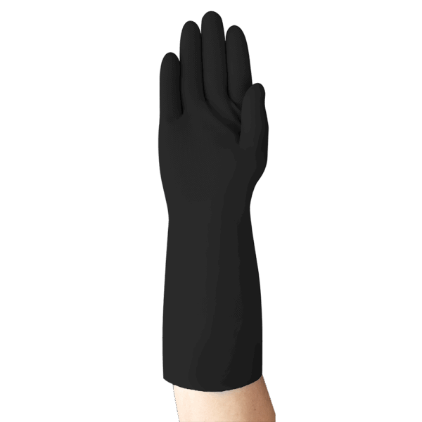 Ansell AlphaTec 38-001 black nitrile chemical resistant glove plain back view