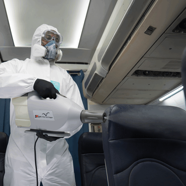 Ansell AlphaTec 38-001 chemical resistant gloves worn during aircraft sanitisation and cleaning processes