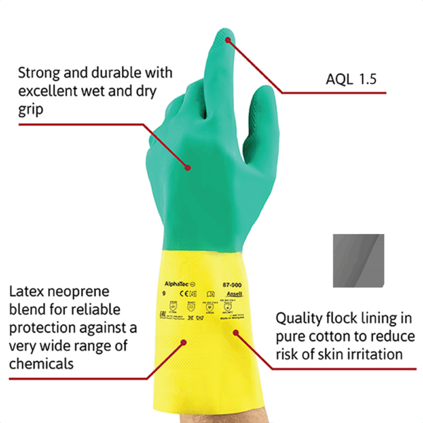 Ansell AlphaTec 87-900 Latex and Neoprene Chemical Gloves - Excellent Wet and Dry Grip - Image 5