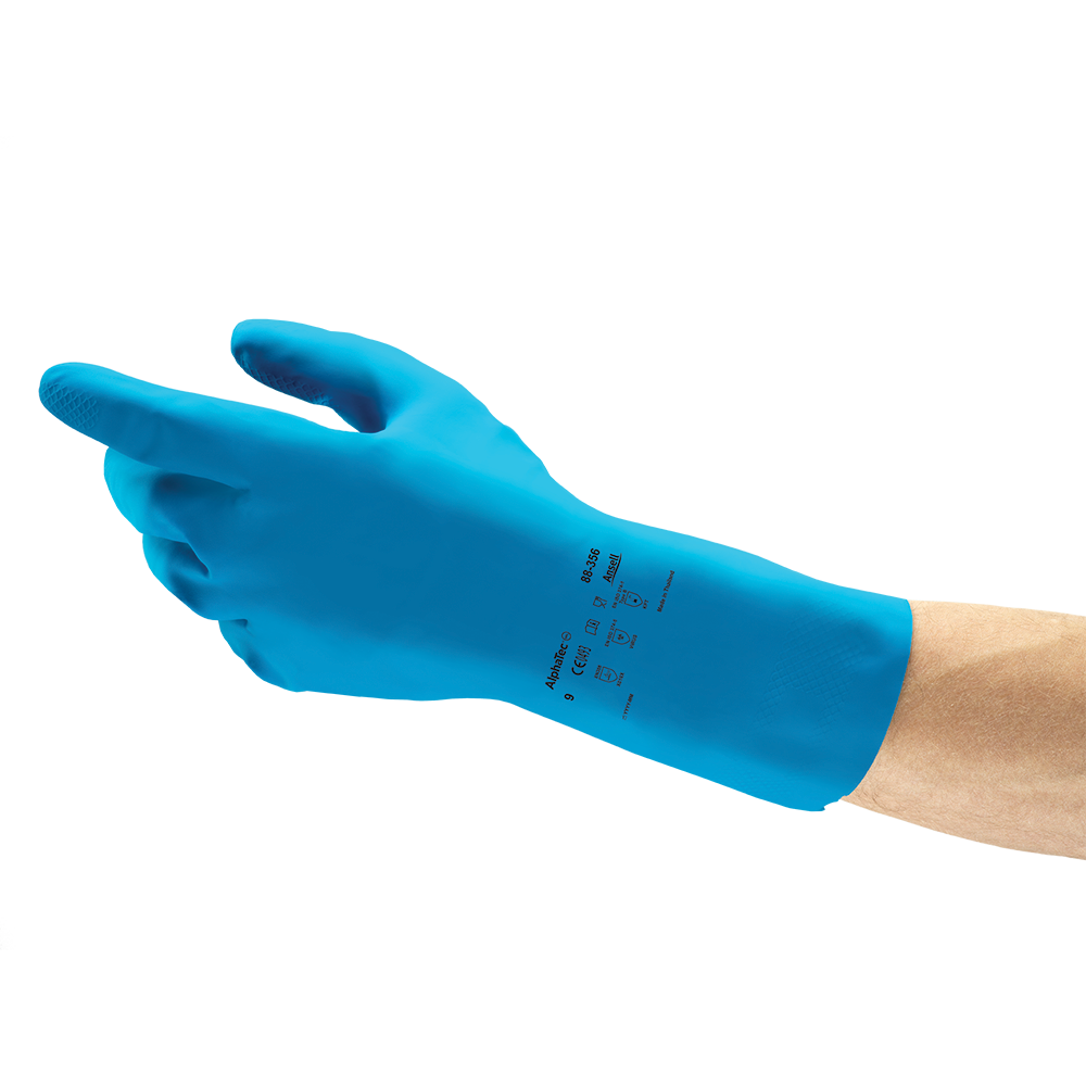AlphaTec 88-356 durable latex glove providing chemical protection and high grip performance