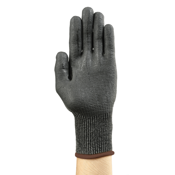 Ansell HyFlex 11-738 glove palm view – smooth grey coating offering enhanced grip and durability for industrial applications.
