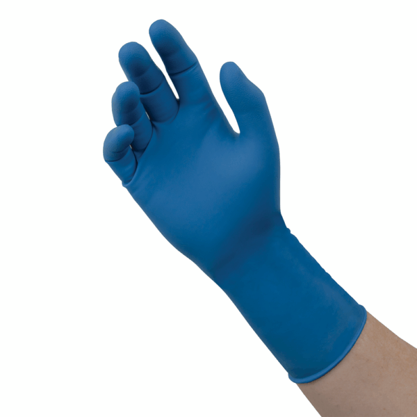 Ansell MICROFLEX 93-243 glove palm view showing textured surface and flexible blue nitrile construction.